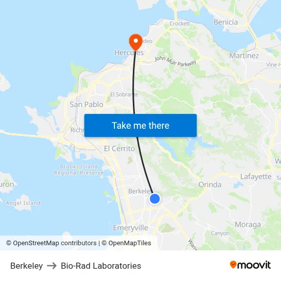 Berkeley to Bio-Rad Laboratories map