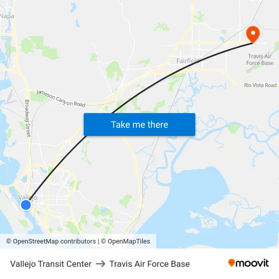 Vallejo Transit Center to Travis Air Force Base map