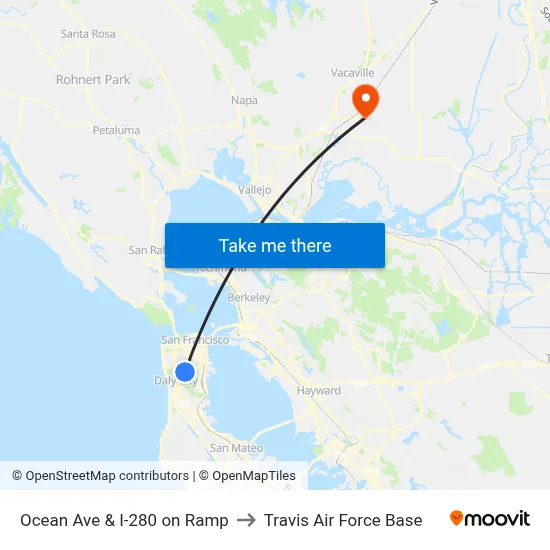 Ocean Ave & I-280 on Ramp to Travis Air Force Base map