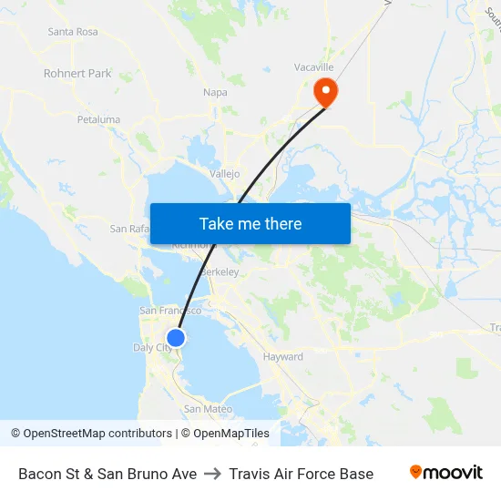 Bacon St & San Bruno Ave to Travis Air Force Base map