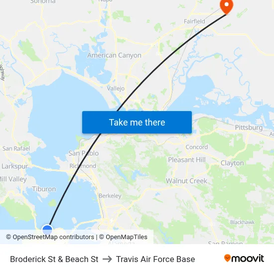 Broderick St & Beach St to Travis Air Force Base map