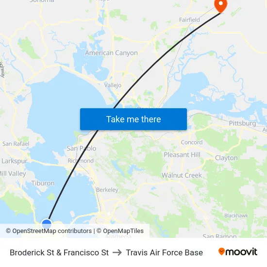 Broderick St & Francisco St to Travis Air Force Base map