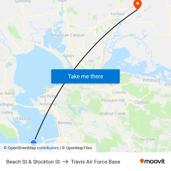 Beach St & Stockton St to Travis Air Force Base map