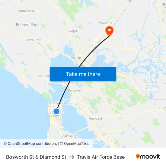 Bosworth St & Diamond St to Travis Air Force Base map