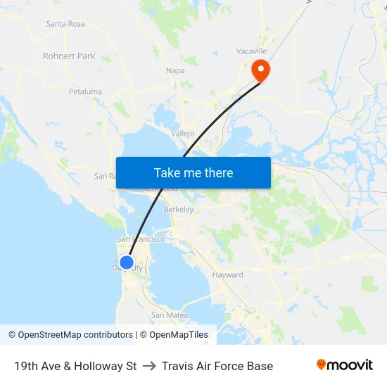 19th Ave & Holloway St to Travis Air Force Base map