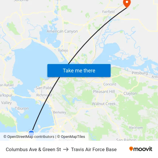 Columbus Ave & Green St to Travis Air Force Base map