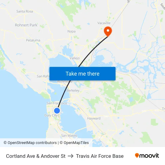 Cortland Ave & Andover St to Travis Air Force Base map