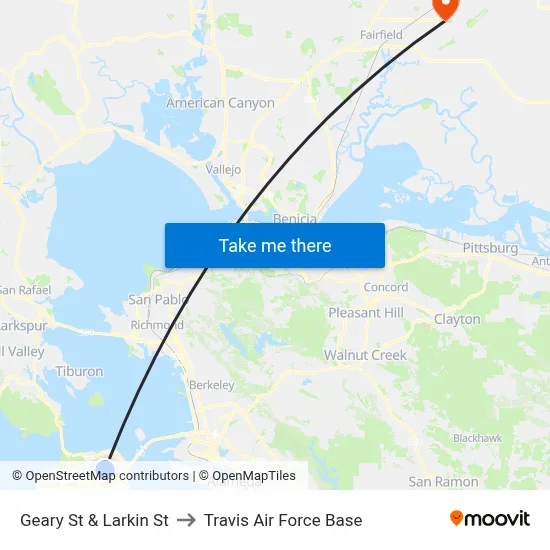 Geary St & Larkin St to Travis Air Force Base map