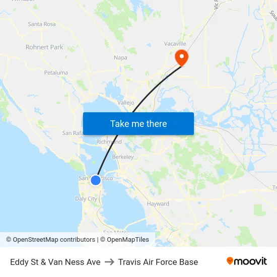 Eddy St & Van Ness Ave to Travis Air Force Base map