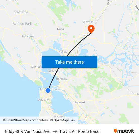 Eddy St & Van Ness Ave to Travis Air Force Base map