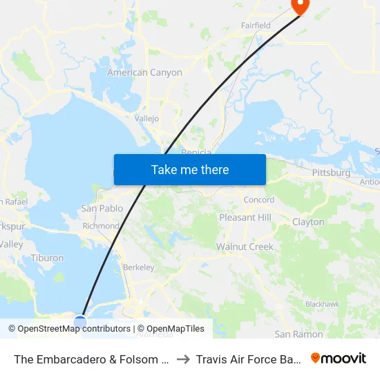 The Embarcadero & Folsom St to Travis Air Force Base map
