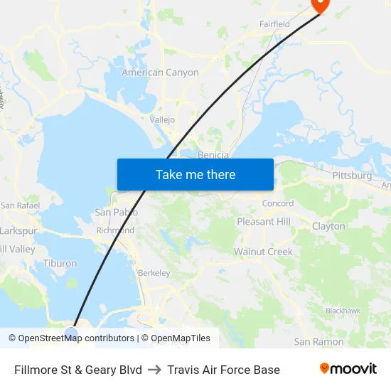 Fillmore St & Geary Blvd to Travis Air Force Base map