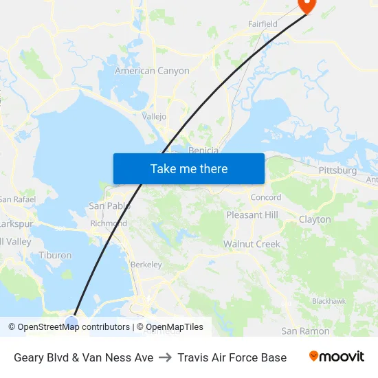 Geary Blvd & Van Ness Ave to Travis Air Force Base map