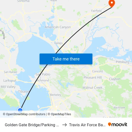 Golden Gate Bridge/Parking Lot to Travis Air Force Base map
