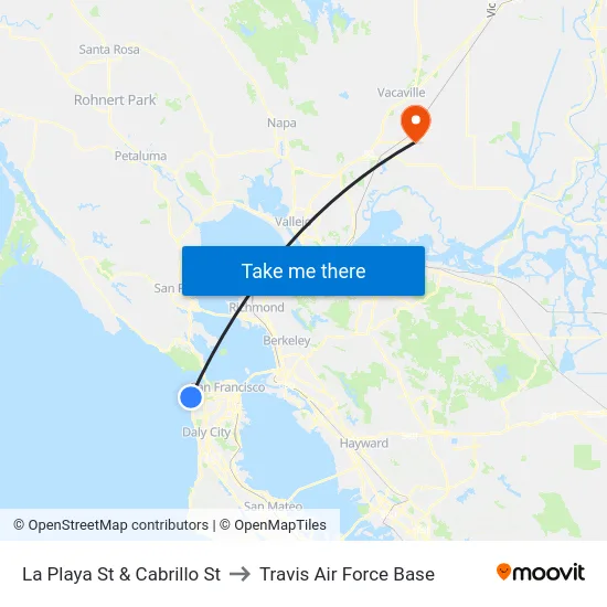 La Playa St & Cabrillo St to Travis Air Force Base map