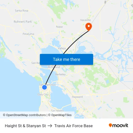 Haight St & Stanyan St to Travis Air Force Base map