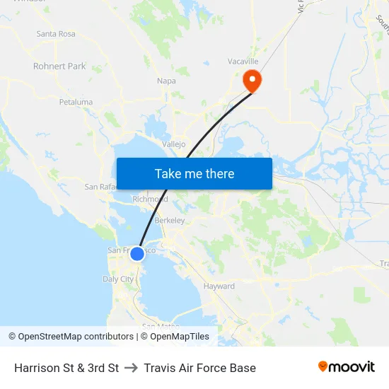Harrison St & 3rd St to Travis Air Force Base map