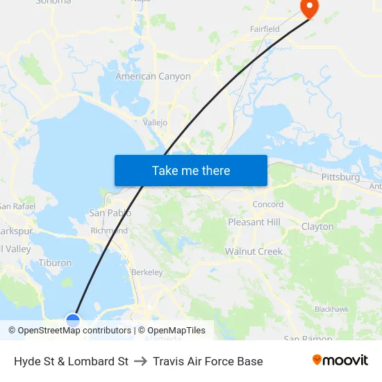 Hyde St & Lombard St to Travis Air Force Base map