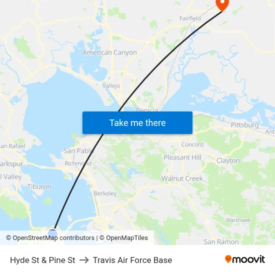 Hyde St & Pine St to Travis Air Force Base map