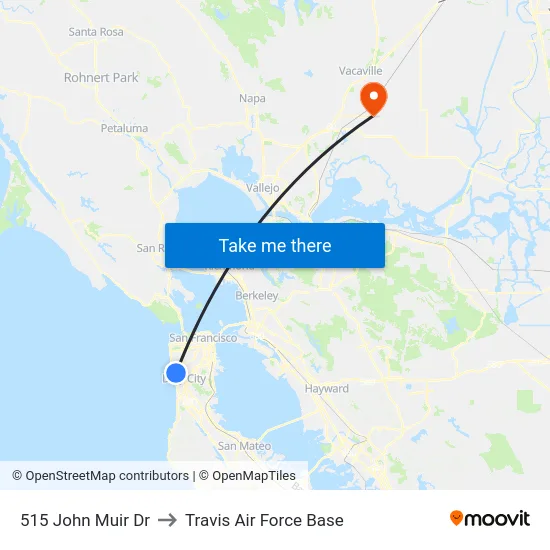 515 John Muir Dr to Travis Air Force Base map
