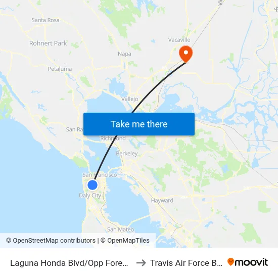 Laguna Honda Blvd/Opp Forest Hill to Travis Air Force Base map