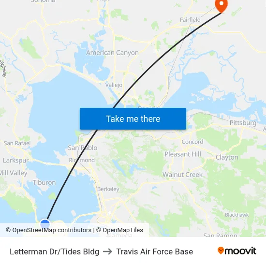 Letterman Dr/Tides Bldg to Travis Air Force Base map