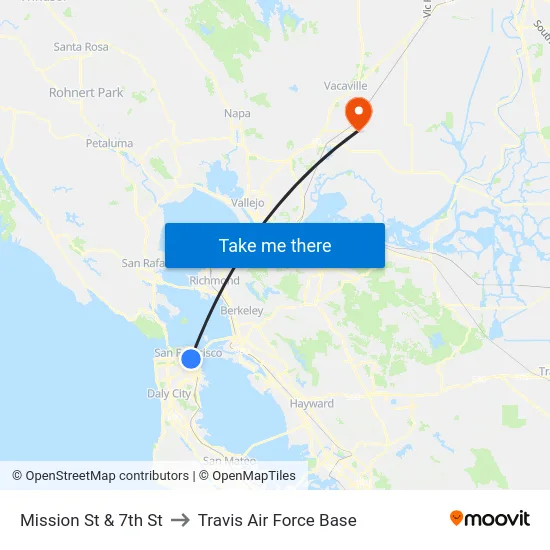 Mission St & 7th St to Travis Air Force Base map