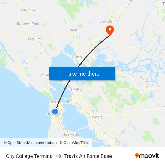 City College Terminal to Travis Air Force Base map