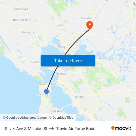 Silver Ave & Mission St to Travis Air Force Base map