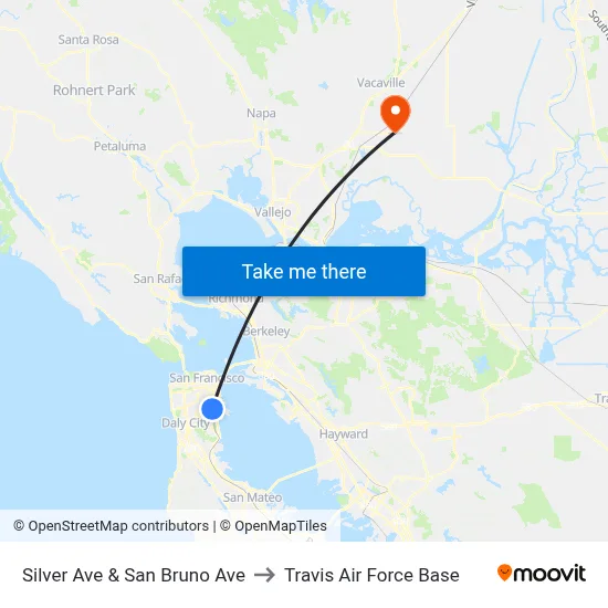 Silver Ave & San Bruno Ave to Travis Air Force Base map