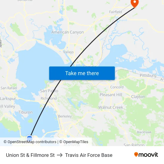 Union St & Fillmore St to Travis Air Force Base map