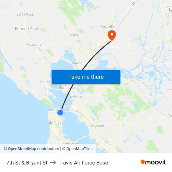 7th St & Bryant St to Travis Air Force Base map