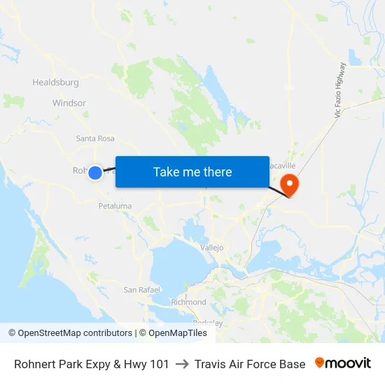 Rohnert Park Expy & Hwy 101 to Travis Air Force Base map