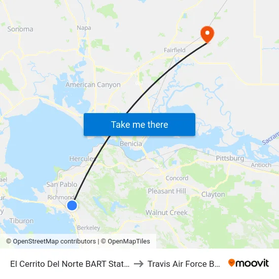 El Cerrito Del Norte BART Station to Travis Air Force Base map