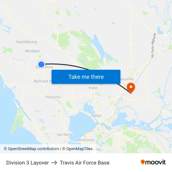 Division 3 Layover to Travis Air Force Base map