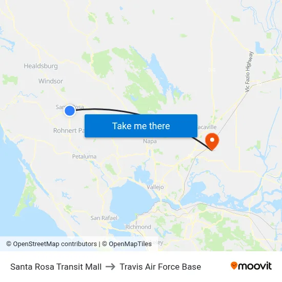 Santa Rosa Transit Mall to Travis Air Force Base map