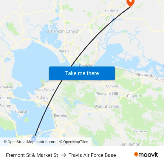 Fremont St & Market St to Travis Air Force Base map