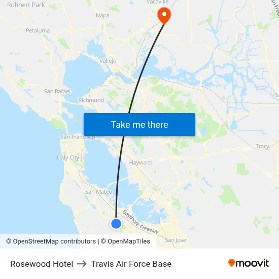 Rosewood Hotel to Travis Air Force Base map