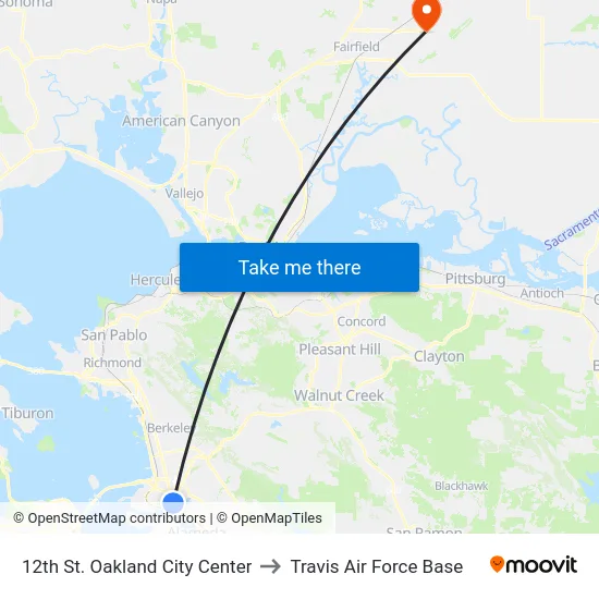 12th St. Oakland City Center to Travis Air Force Base map
