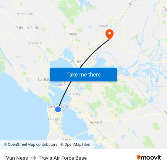 Van Ness to Travis Air Force Base map