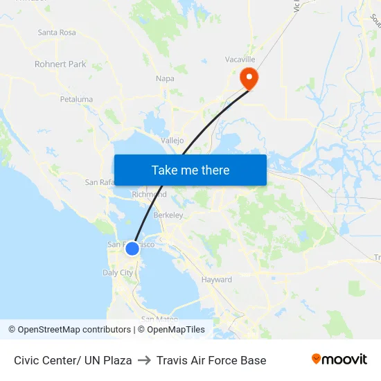 Civic Center/ UN Plaza to Travis Air Force Base map