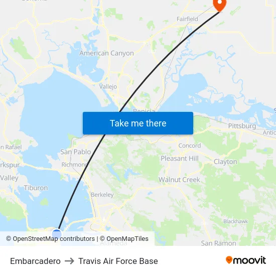 Embarcadero to Travis Air Force Base map