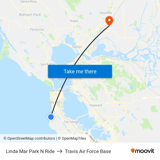 Linda Mar Park N Ride to Travis Air Force Base map
