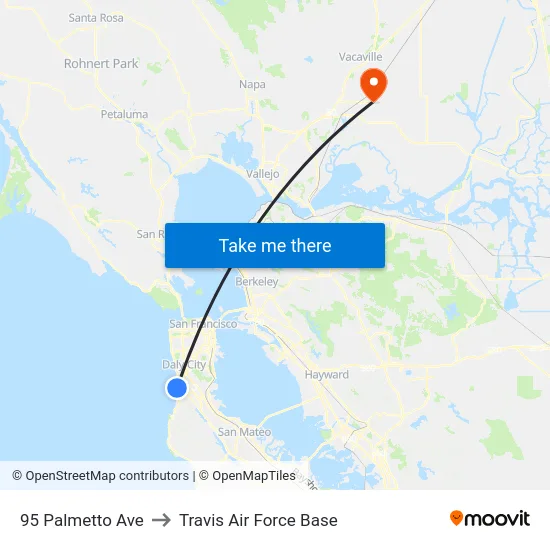 95 Palmetto Ave to Travis Air Force Base map