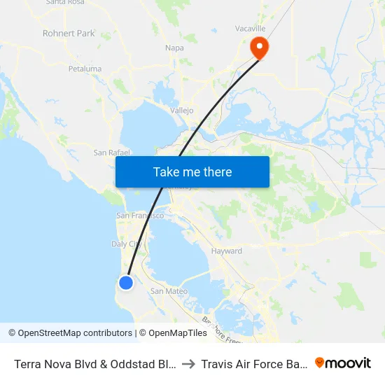 Terra Nova Blvd & Oddstad Blvd to Travis Air Force Base map