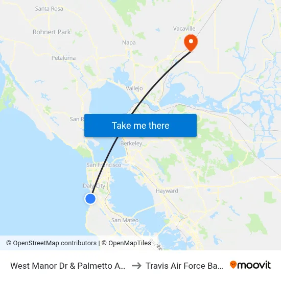 West Manor Dr & Palmetto Ave to Travis Air Force Base map