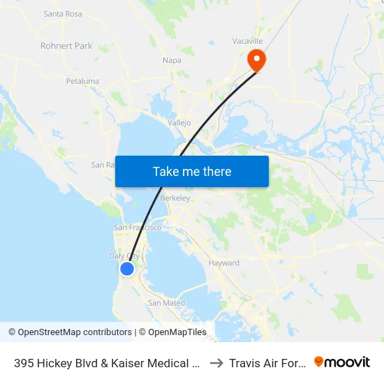 395 Hickey Blvd & Kaiser Medical Offices Driveway to Travis Air Force Base map