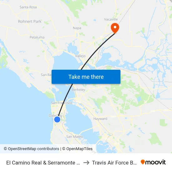 El Camino Real & Serramonte Blvd to Travis Air Force Base map