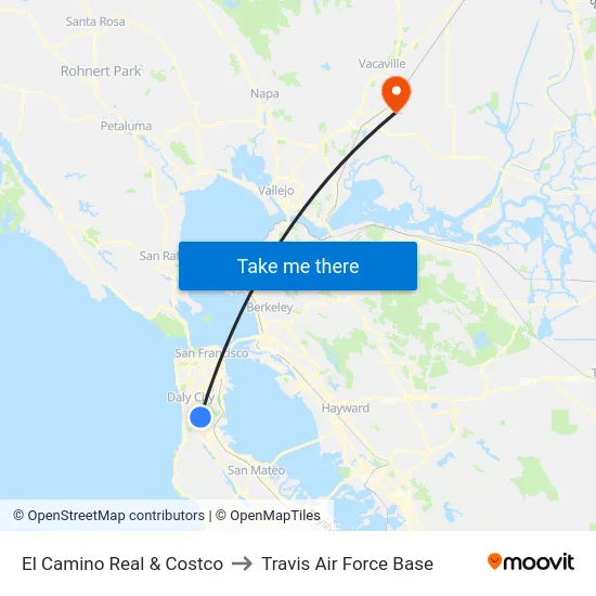 El Camino Real & Costco to Travis Air Force Base map