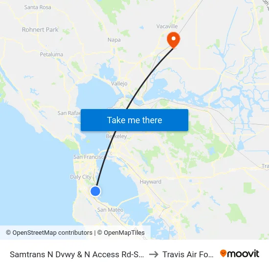 Samtrans N Dvwy & N Access Rd-Safe Harbor Shelter to Travis Air Force Base map